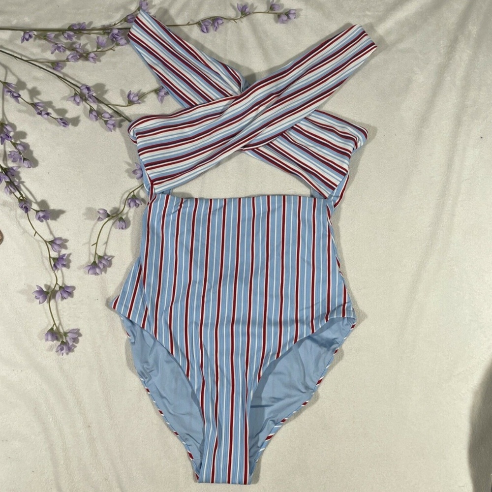 NEW Onia‎ Cindy Stripe Ribbed Cross-Strap One Piece Swimsuit [ Small ]